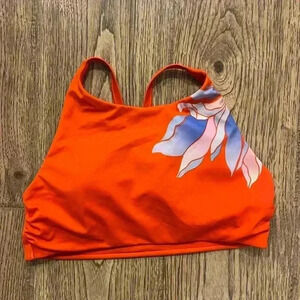 Athleta Orange Sports Bra with Floral Design